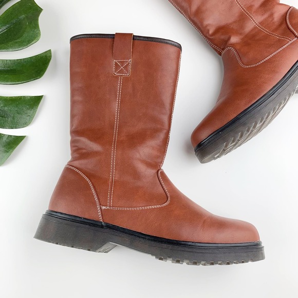 Jolimall Shoes - Jolimall Mid Calf Boots Brown Faux Vegan Leather Fur Lined Women’s 9
